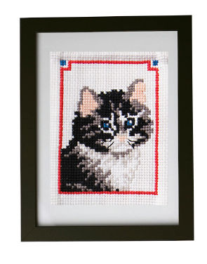 Barnbroderi kattunge - tavla