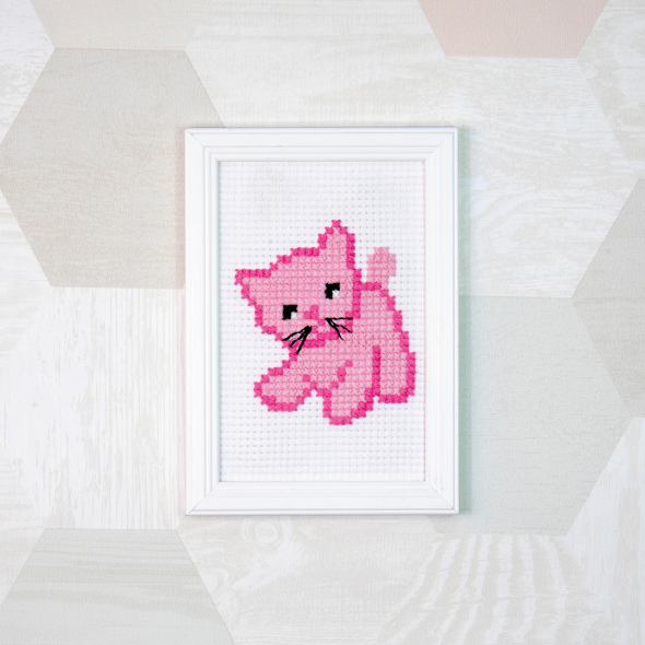 Barnbroderi katt - tavla