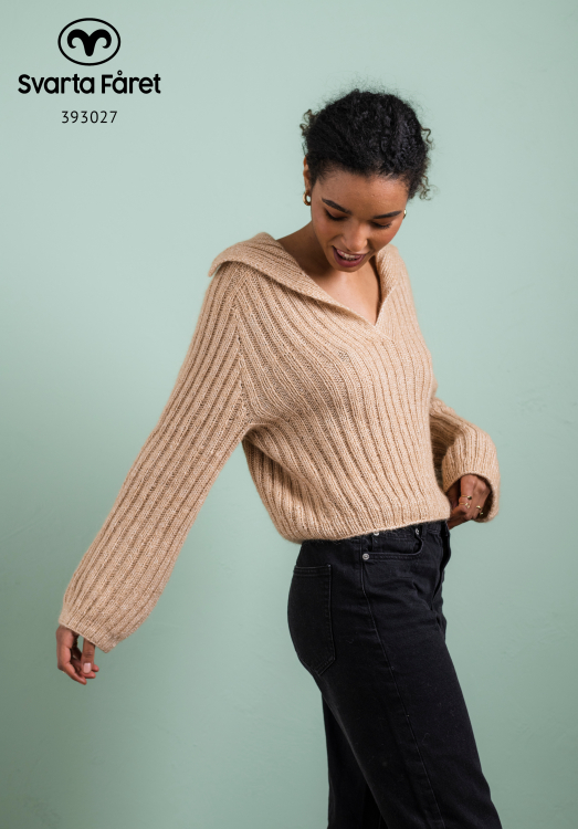 Bergamo – ribbstickad tröja med stor krage